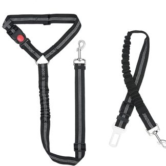URAQT Dog Seat Belt, Pack of 2 Car Seat Belt with Universal Plug, Dog Safety Belt with Elastic Shock Absorption and Strong Carabiner, 2-in-1, Adjustable 64-79 cm Dog Belt for Car