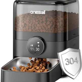 oneisall Automatic Cat Feeder, 3L Cat Food Automatic with 304 Stainless Steel Bowl, 1-6 Meals a Day, Dry Food Dispenser for Cats/Dogs, with Programmable Timer