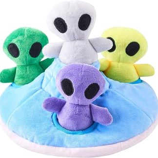 JOYELF Hide and Seek Squeaky Plush Dog Toy, Interactive Chew, Chase Fetch, Dog Toys for Dogs, UFO and Alien Toys