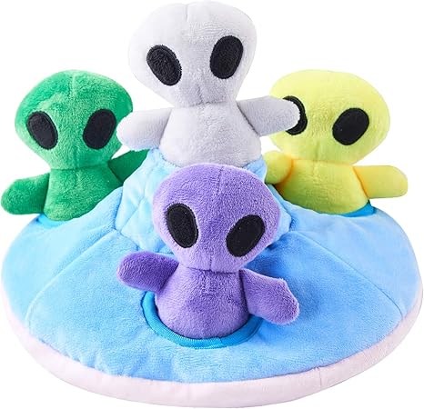 JOYELF Hide and Seek Squeaky Plush Dog Toy, Interactive Chew, Chase Fetch, Dog Toys for Dogs, UFO and Alien Toys