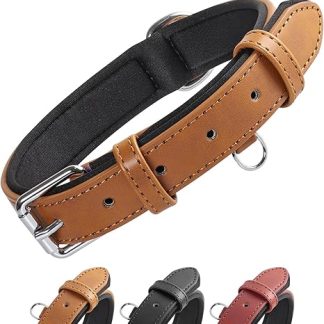 Grand Line Leather Dog Collar, Leather Dog Collar with Soft Padded, Wide and Thick Dog Collar, Adjustable Dog Collar for Small, Medium, Large Dogs (Brown, M)