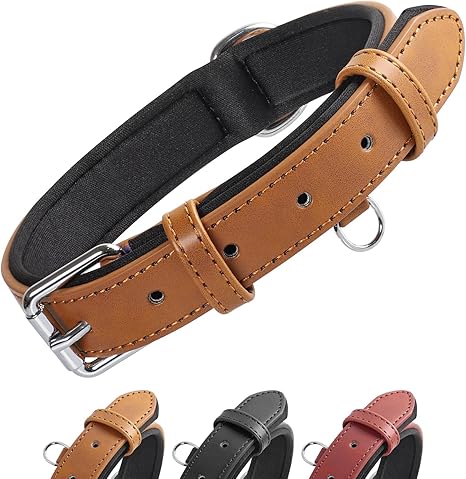 Grand Line Leather Dog Collar, Leather Dog Collar with Soft Padded, Wide and Thick Dog Collar, Adjustable Dog Collar for Small, Medium, Large Dogs (Brown, M)