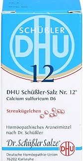 DHU Schüßler Salt No. 12 Calcium Sulfuricum D6 Scattering Balls - The Mineral Salt of the Joints - The Original - Environmentally Friendly in Medicine Glass, 10 g Globules, 10 g Globules