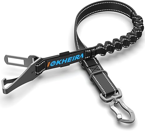 Iokheira Dog Seat Belt, 3-in-1 Adjustable Safety Harnesses for Car, Reflective Bungee Dog Belt with Hooks for All Dog Breeds and Car Types