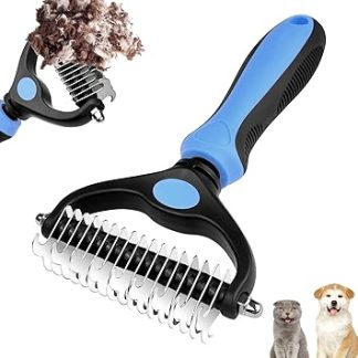 Mesybveo Dog Brush Cat Brush for Long Hair, Stainless Steel Dog Brush Undercoat, Undercoat Brush, Double-Sided 17 + 9 Teeth, Handle with Hanging Hole, Dog Brush Against Tangles, for Cats, Dogs