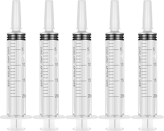 Fanshiontide Pack of 5 Syringes 20 ml Feeding Syringe Plastic Syringe for Newborn Animal Feeding, Measuring Fluid, Masquerade Props, Watering