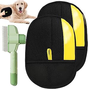 JazRvr 3-Piece Set Pet Hair Remover Glove with 2 Gloves and Comb, Fur Magnetic Glove, Effective Removal of Cat and Dog Hair from Furniture and Clothes