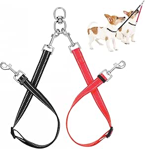 AHQiZFX Pack of 2 Double Dog Leads, Tangle-Free Double Dog Lead Coupler, Dog Lead for Two Dogs, Adjustable Dog Leads for Two Dogs, Dog Lead for Small Dogs, Puppies, Running Training