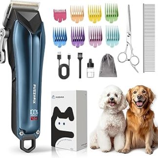 FuzzyFix Quiet Dog Clipper, Dense Fur, Professional Clipper Dog Made of PC, Dog Hair Clipper, Dog Razor, Pet Hair Trimmer, Dog Trimmer for Thick, Curly Pet Hair, Blue