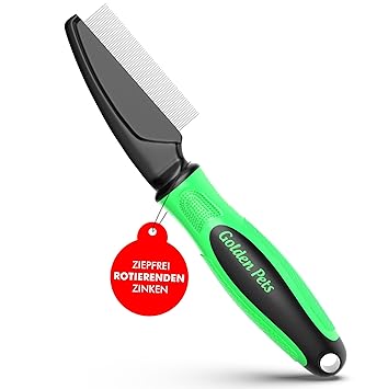 Golden Pets Flea Comb with Rotating Tines I Removes Fleas in Dogs and Cats I Lice Comb, Dust Comb, Pet Comb, Tick Brush + E-Book Care Manual (English language not guaranteed)