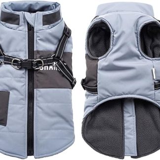Oslueidy Dog Winter Jackets, Warm Dog Coats, Reflective Dog Clothes, Waterproof Puppy Vest for Cold Weather with Dog Harness for Small Medium Dogs