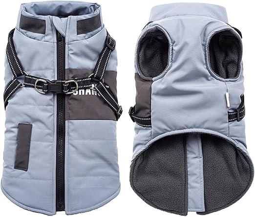 Oslueidy Dog Winter Jackets, Warm Dog Coats, Reflective Dog Clothes, Waterproof Puppy Vest for Cold Weather with Dog Harness for Small Medium Dogs