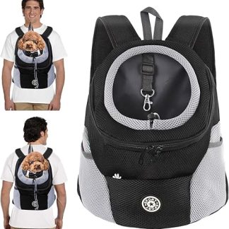 PETCUTE Dog Carrier Backpack, Adjustable Pet Backpack for Small Dogs and Cats, Padded Shoulder Strap, Waterproof Base, Breathable, Pet Front Pocket with Safety Hooks, for Hiking