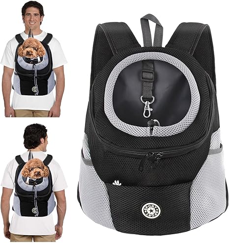 PETCUTE Dog Carrier Backpack, Adjustable Pet Backpack for Small Dogs and Cats, Padded Shoulder Strap, Waterproof Base, Breathable, Pet Front Pocket with Safety Hooks, for Hiking