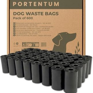 PORTENTUM Dog Waste Bags 600 Pieces (40 Rolls) - Extra Tear-Resistant & Leak-Proof - Unscented - Waste Bags for Dogs - Easy to Tear - Waste Bags Made of Recycled & Recyclable Material - Dog Poop Bags