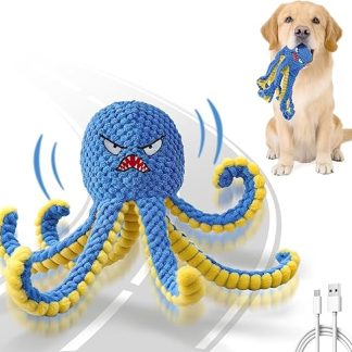 Qraxond Interactive Dog Toy, Octopus, Durable Automatic Jump Dog Toy to Keep Them Busy, Squeaky, Movable Tug of War, Dog Toy, Rechargeable Over