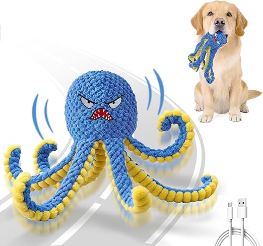 Qraxond Interactive Dog Toy, Octopus, Durable Automatic Jump Dog Toy to Keep Them Busy, Squeaky, Movable Tug of War, Dog Toy, Rechargeable Over