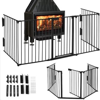 LZQ Fireplace Gate with Safety Door Metal Oven Safety Gate Total Length 300 cm Fireplace Gate Child Protection Foldable Stair Safety Gate Configuration Gate Including 5 Elements
