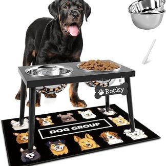 ADENGL Raised Metal Pet Bowl for Large and Medium Dogs, Stronger Splashproof Mat, 10 High, 5/8 x 24