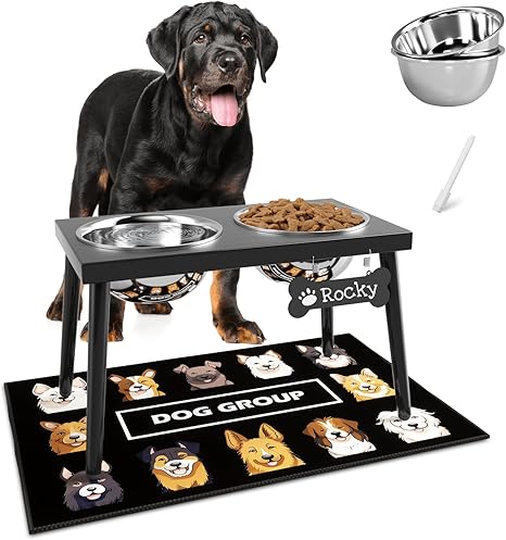 ADENGL Raised Metal Pet Bowl for Large and Medium Dogs, Stronger Splashproof Mat, 10 High, 5/8 x 24