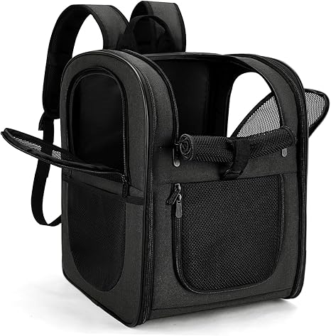 apollo walker Dog Backpack and Cat Backpack for Small Pets (Load Capacity 2-15 kg) - Padded Back Support Dog Bag Breathable Mesh Animal Backpack for Hiking, Travel, Black