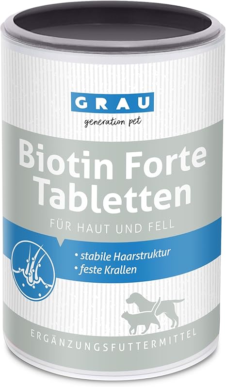 Grey Biotin Forte Tablets, Smooth Fur and Strong Claws for Dogs and Cats, Pack of 1 (1 x 400 Pieces), Supplementary Feed for Dogs