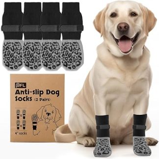 PICK FOR LIFE Dog Socks Non-Slip 2 Pairs Double-Sided with Adjustable Straps for Indoor Use (Grey, XL)