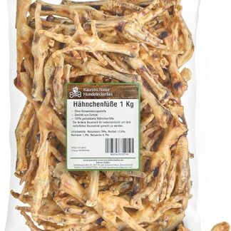Kaureks Natur Hundeleckerlies Chicken feet 1 kg, chicken feet, such as chicken necks, turkey necks, chew, dog food, chewing items, dog treats