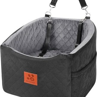HEGGOOE Dog Car Seat for Small/Medium Dogs, Memory Foam Raised Dog Seat Car, Removable & Washable Dog Bed Car with Storage Bags and Safety Leads