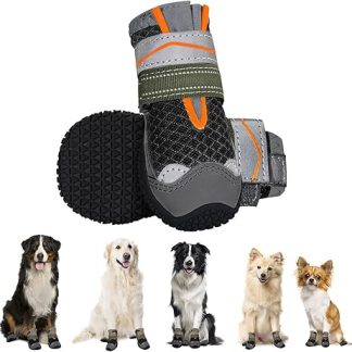 Eyein Dog Shoes, Paw Protection, Pack of 2 Breathable Dog Shoes with Non-Slip Sole and Reflective Velcro Fastening for Small, Medium and Large Dogs, Outdoor Sports, Black, Size 5