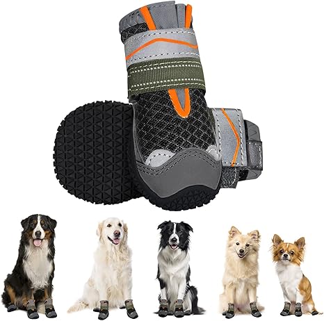 Eyein Dog Shoes, Paw Protection, Pack of 2 Breathable Dog Shoes with Non-Slip Sole and Reflective Velcro Fastening for Small, Medium and Large Dogs, Outdoor Sports, Black, Size 5