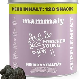 mammaly Forever Young 6-in-1 Vital Complex for Senior Dogs 120 Snacks (350 g) with Ginko, Turmeric, Brewer's Yeast, Collagen, L-Carnitine & Microalgae for the Old Dog