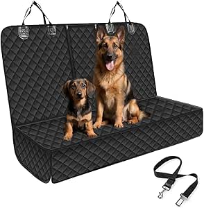 Dog Blanket Car Rear Seat Cover Dog Back Seat with 1 Elastic Dog Seat Belt, 135 x 120 cm, Scratch-Resistant, Waterproof, Universal Fit Dog Rear Seat Bench for Almost All Trucks Cars SUVs Jeep