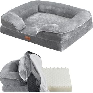 Juskys Dog Bed Sheena M Orthopaedic, Washable and Non-Slip – 71 x 58 x 18 cm – Dog Sofa, Fluffy Dogs – Grey – Pet Bed, Dog Sofa