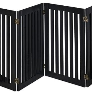 Relaxdays Barrier Gate H x W: 92 x 206.5 cm, 4 Panels, Foldable, with Feet, Adjustable Dog Safety Gate, MDF, Black