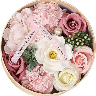 Soap Flower Box for Mother's Day Gifts, Romantic Roses, Soap Flower Box with Greeting Card, Round Bathtub, Beautiful for Women, Valentine's Day, Anniversary, Style B Rose