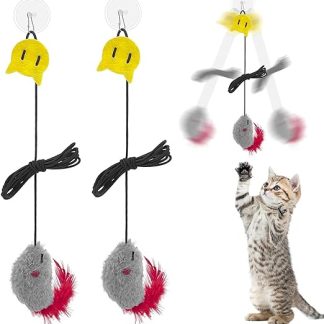 Skythrive Pack of 2 Cat Toys Self-Employment Hanging Door Frame Elastic Mouse with Squeaky Sound, for Cat Run and Boredom Interactive, No Batteries Required