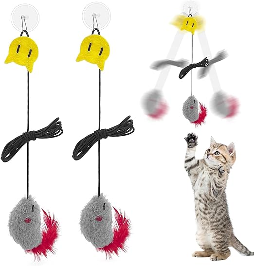 Skythrive Pack of 2 Cat Toys Self-Employment Hanging Door Frame Elastic Mouse with Squeaky Sound, for Cat Run and Boredom Interactive, No Batteries Required
