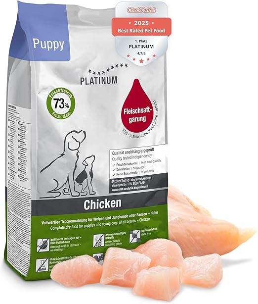 PLATINUM - Dog Food Puppy Chicken Made from Meat Juice Cooking - 5 kg Dog Food Dry Nutrient Rich Like Barf - Especially Tasty Dry Dog Food for Puppies and Young Dogs - Tested in Germany