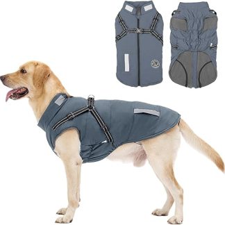 Dog Coat, Winter Dog Jacket Waterproof Windproof with Belly Protection, Outdoor Dog Winter Coat Dog Vest with Fleece Lined Reflective for Small, Medium and Large Dogs