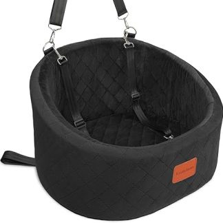 Lealchum Dog Car Seat, Comfortable Pet Car Seat with Clip On Safety Leashes, Washable Travel Car Bed with Non-Slip Bottom (Black, Small)
