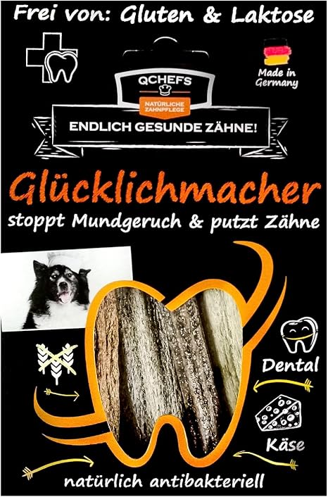 QCHEFS Glückmacher Chew Bone for Dental Care in Boys and Old Dogs, Chew Stick Dissolves in the Mouth and Stops Bad Breath Brushes Teeth and Gum Disease