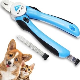 LINUMA® Claw Scissors for Dogs, Cats and Small Animals - Professional Stainless Steel Claw Pliers with Safety Stop, Integrated Nail File & Non-Slip Handle - Claw Cutter Suitable for Beginners