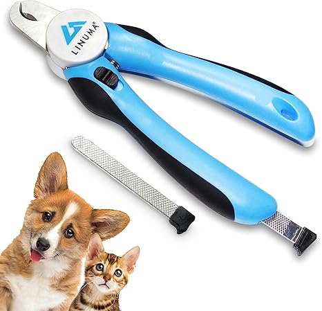 LINUMA® Claw Scissors for Dogs, Cats and Small Animals - Professional Stainless Steel Claw Pliers with Safety Stop, Integrated Nail File & Non-Slip Handle - Claw Cutter Suitable for Beginners