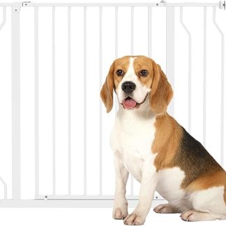 PawHut Door Safety Gate Stair Safety Gate with 10 cm Extension Door Gate No Drilling Stair Gate for Widths 75-95 cm Swivelling on Both Sides Steel White