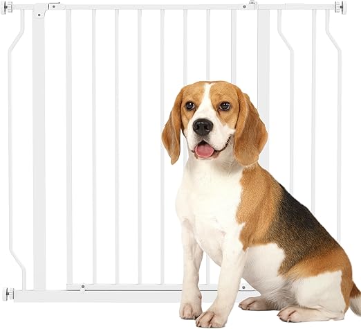 PawHut Door Safety Gate Stair Safety Gate with 10 cm Extension Door Gate No Drilling Stair Gate for Widths 75-95 cm Swivelling on Both Sides Steel White
