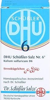DHU Schüßler Salt No. 6 Potassium Sulfuricum D6 Scattering Balls - The Mineral Salt of Purification - The Original - Environmentally Friendly in Medicine Glass, 10 g Globules