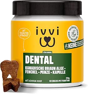 ivvi Dental Dog Dental Hygiene Snacks. Healthy Teeth and Gums, Helps Relieve Plaque and Bad Breath - 60 Snacks (270g) with Chicken