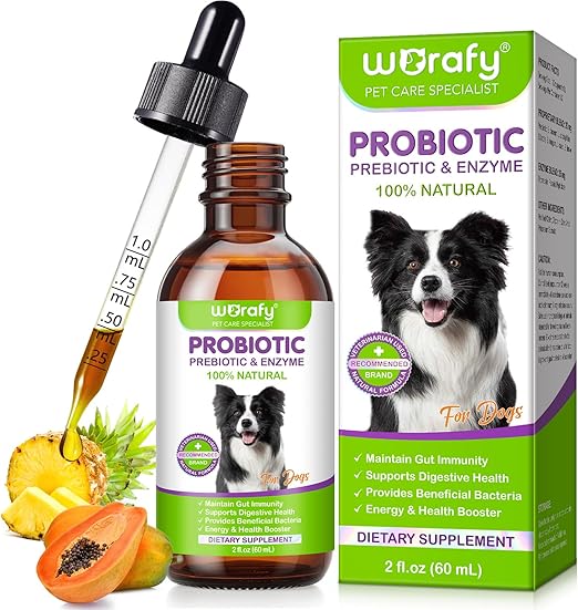 Probiotics Dog 60 ml, 3-in-1 Liquid Probiotics for Dogs, Dog Probiotic with Prebiotics, Support for Intestinal Health, Strengthening the Immune System, Probiotic Drops for All Dogs