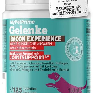 MyPetPrime JointSupport Formula with MSM, Green-Lipped Mussel Powder, Glucosamine, Chondroitin and Devil's Claw 120 + 5 Extra Tablets Included